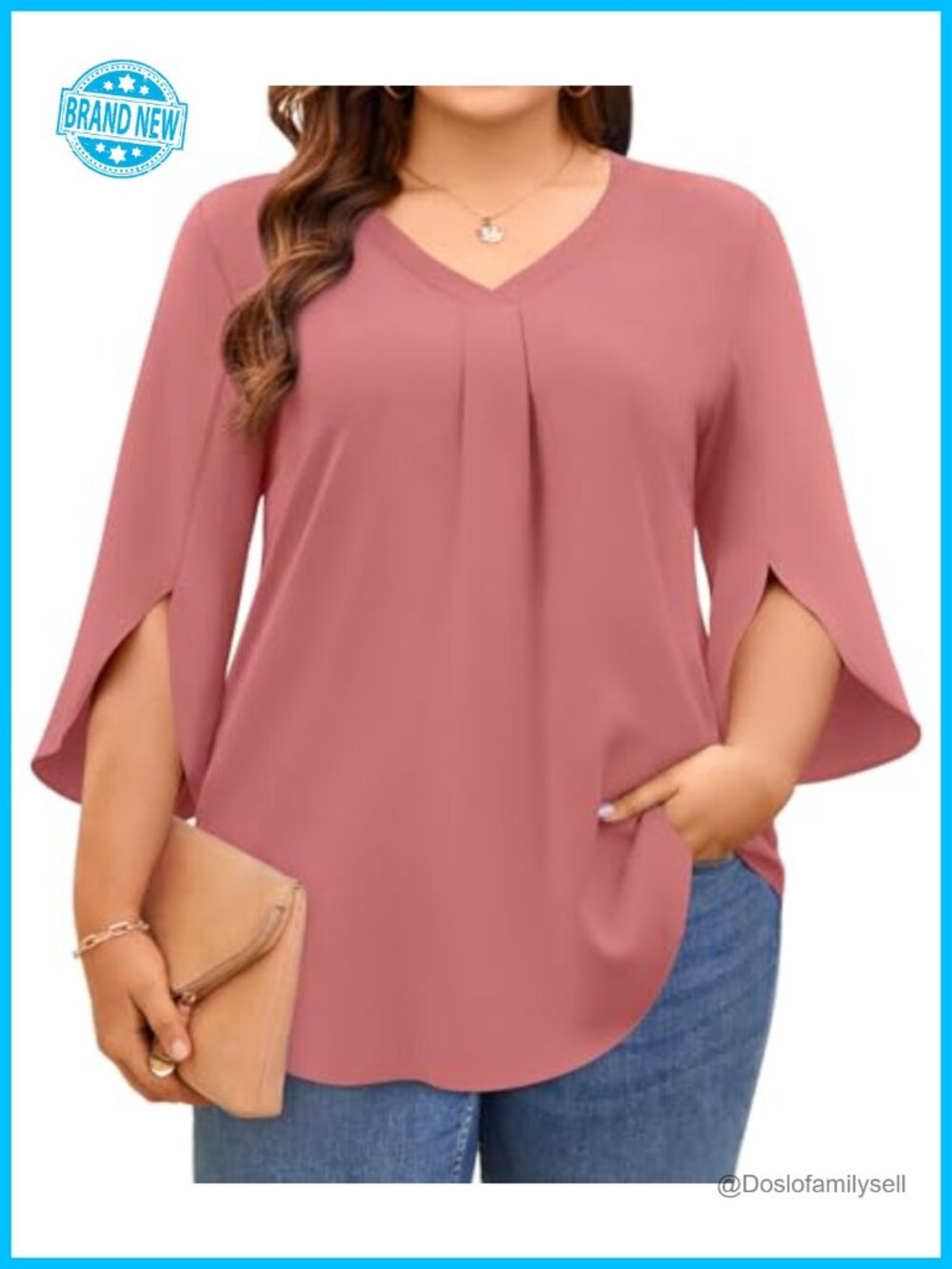 Women's Plus Size Chiffon Blouse Dressy Tunic Top 3/4 Sleeve Work Shirt